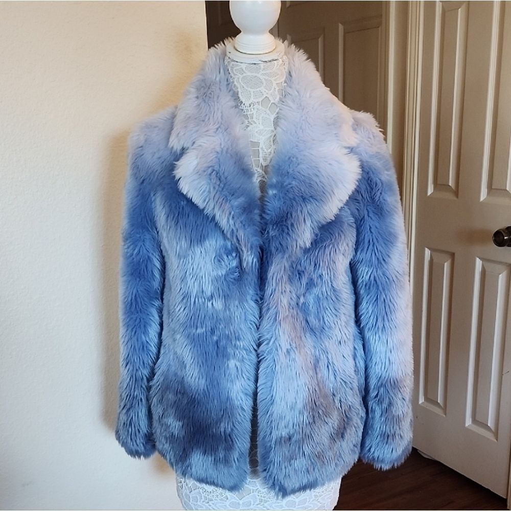 Unreal Fur Icebreaker Ombre Faux‎ Fur Coat  Mob Wife Opulent Boho Hippie Sz S